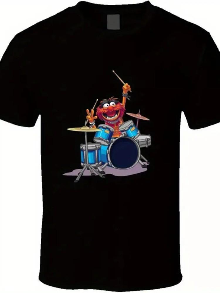 Men039;s Muppets Animal Drums Graphic T-ShirtBlack Short Sleeve Cotton Crew Neck Unisex T-Shirt S