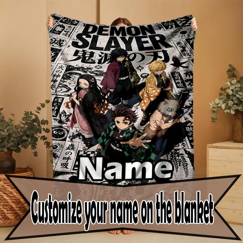 Custom Name Personalized Demon Slayer Print Blanket, Home Decor, Bedroom, Sofa, Camping, Couch, Gifts for Birthday Christmas