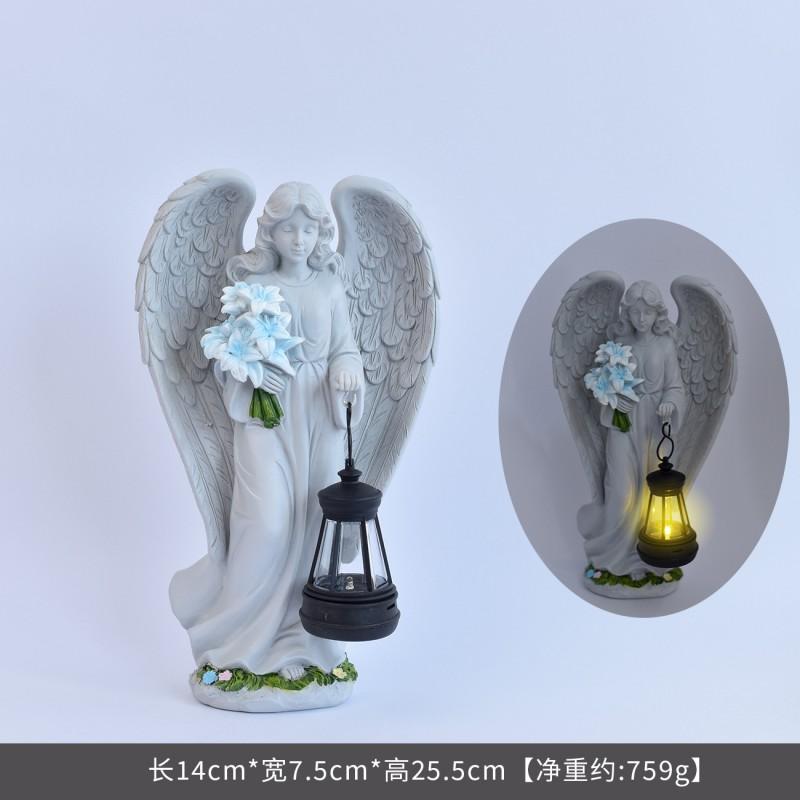 Solar Powered Outdoor Garden Angel Statue With Lantern Decor Yard Patio Villa Lawn Lighting