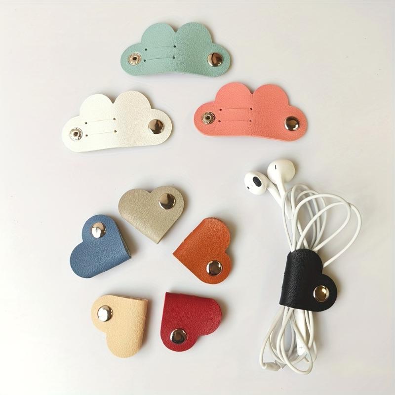 5/10Pcs Heart-Shaped Faux Leather Headphone Cable Winder, Data Cable Organizer, Cable Management Clip, Heart-Shaped Cable Winder