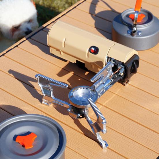 

Газовая плита для кемпинга, регулируемая интенсивность пламени, ветрозащитная портативная горелка для путешествий, пикника, складная печь 2600 Вт