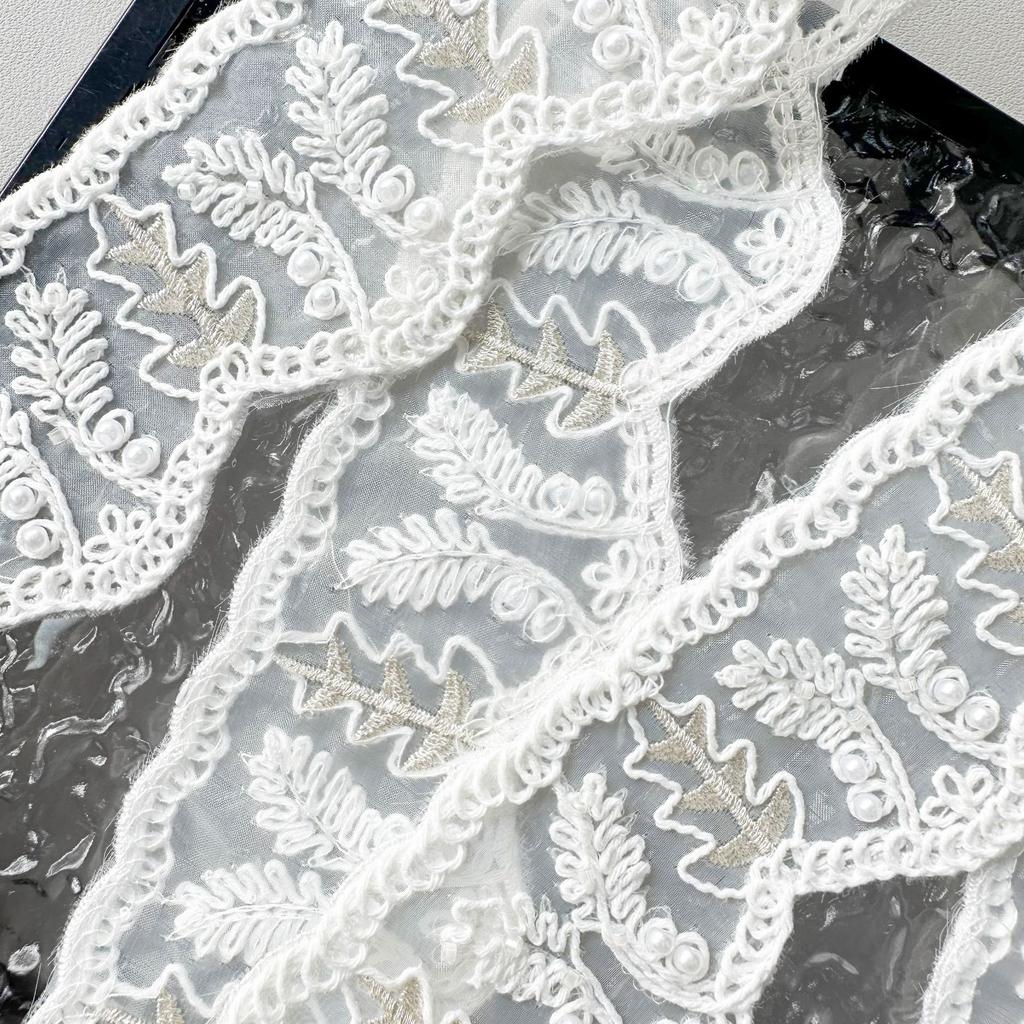 White Organza Beads Embroidery Wavy Barcode Clothing Cuffs Waist Jewelry Decorative Accessories Lace Accessories