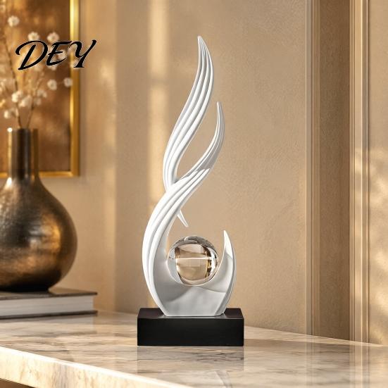 Minimalist Decorative Statue for Entryway Abstract Sculpture with Clear Crystal Ball, Modern Flowing Curve Tabletop Decor Wealth Accumulation