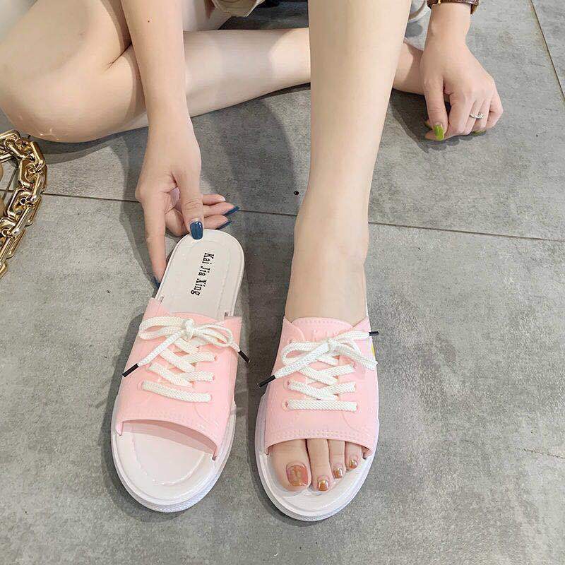 

Женские тапочки для ношения. Универсальные студенческие противоскользящие сандалии на низком каблуке со шнуровкой и толстыми ремешками. 41 розовый