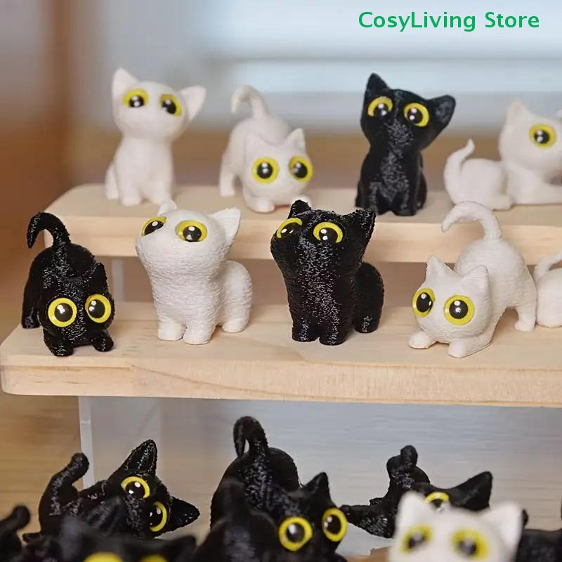 Ornamenti di Gatto Occhi Grandi Stampati 3D Mini Statue Gattino Carino in Miniatura Artigianato per Micro Paesaggi Piccoli Ornamenti Decorazione da Scrivania