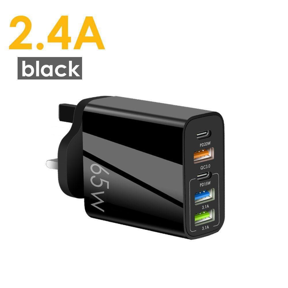 PD65W Fast Charging Mobile Phone Charger with 3 USB Ports, European, American, and British Standard, 5V2.4A Charging Head