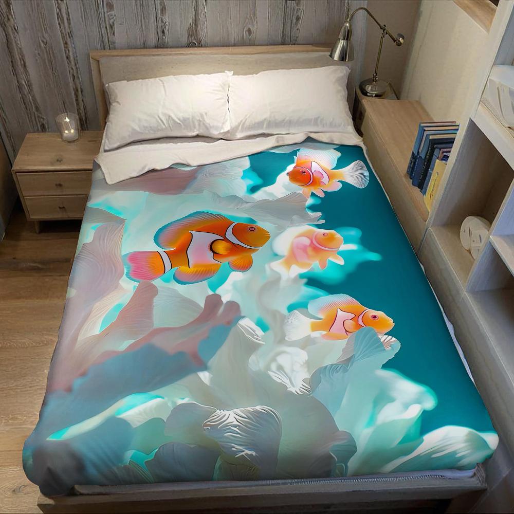Korallen-Clownfisch Flanell-Decke Warm Weich Halloween Weihnachten Sofa Warm Gemütlich Dekoratives Dekor Geschenk für Alle Jahreszeiten