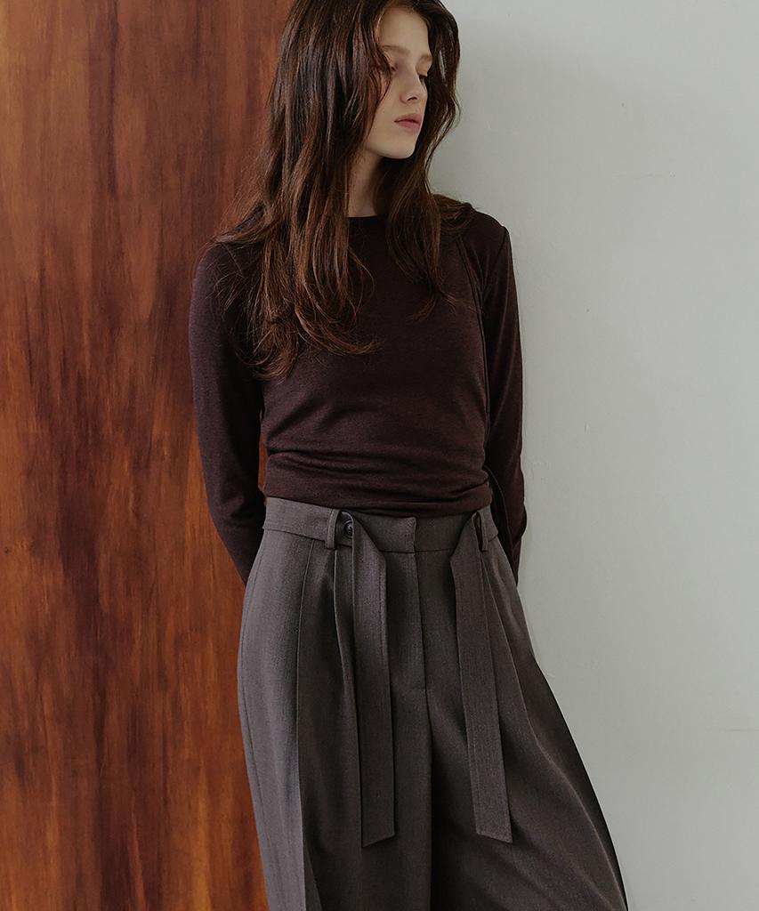 MAKE A TOAST Layered Belted Wide Slacks (Brown) Mbffpa005Br