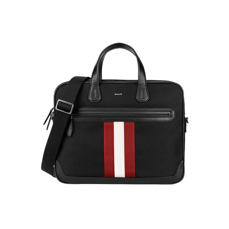 Bally Klassische Rot-Weiß gestreifte Pendler-Aktentasche Stoff-Umhängetasche Herren Taschen Schwarz CHANDOS-SM-TSP-10