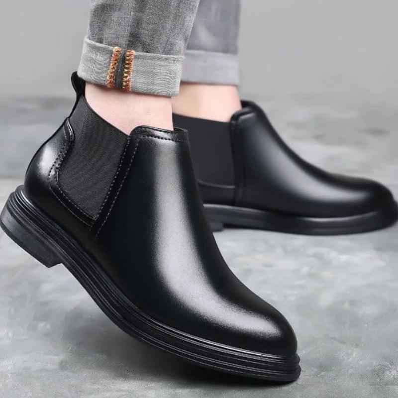 Trendy Men s Leather Chelsea Short Boots Slip On Casual Mid High Top Spring Summer Autumn 2026 New Large Size 38