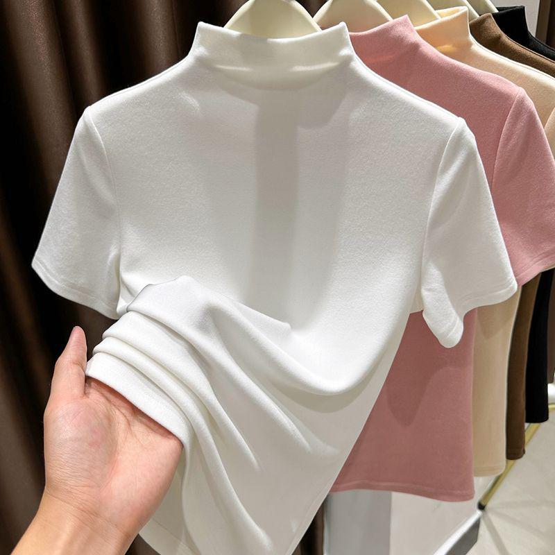 2026 Women's Double-Sided Slim-Fit Half-High Collar Base Layer Top, Thickened, Short-Sleeved, High-End Feel.
