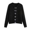 European & American Style Women's Beaded Knitted Cardigan with Metal Wire Flowers, 2024 Autumn Collection