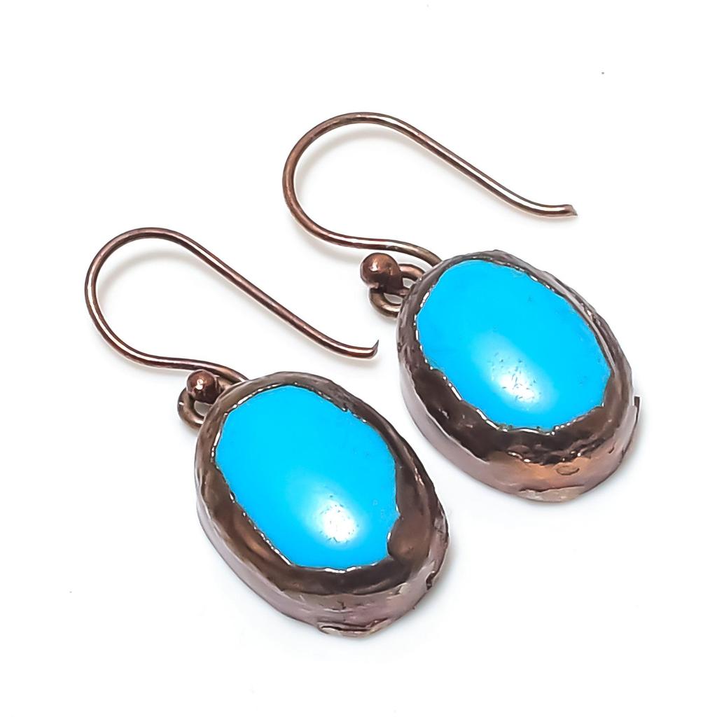 Sleeping Beauty Turquoise Earrings, Copper Electroformed Gemstone Jewelry, Handmade Earrings, For Thanksgiving
