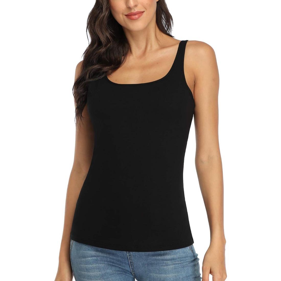 Charmleaks Damen-Tanktop aus Baumwolle mit Hebe-BH, verstellbarer, breiterer Träger, Camisole, Basic-Cami-Tanktops S schwarz