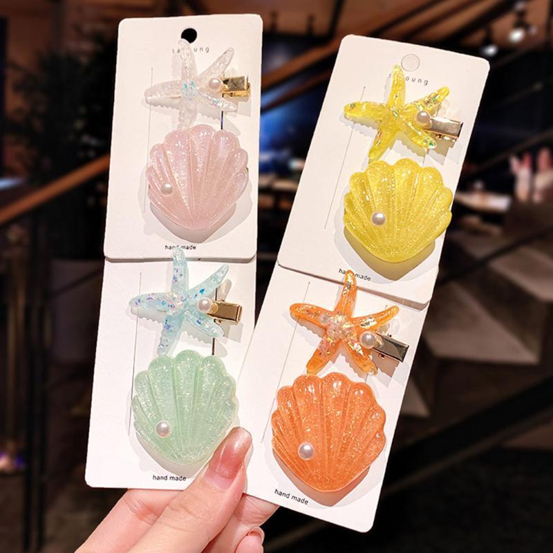 Lindas Pinzas para el Cabello de Estrella de Mar, Concha y Pato 2 Piezas Elegantes y Dulces Pasadores para el Cabello para Mujeres Salidas Diarias Viajes a la Playa Accesorios para el Cabello