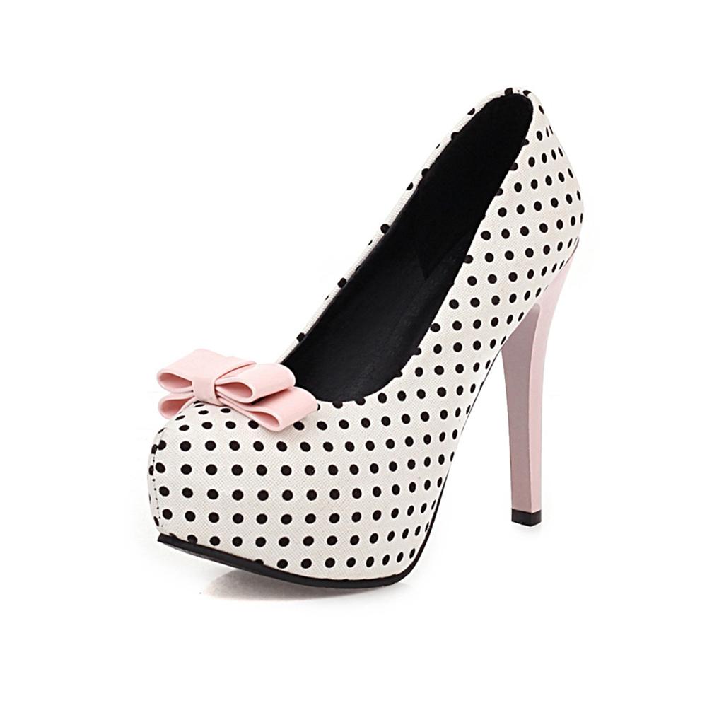 

Сексуальные туфли на очень высоком каблуке, женские туфли-лодочки на платформе, в горошек, с бантом, туфли для вечеринки, женские элегантные свадебные туфли, женские шпильки 12 см 34 белый