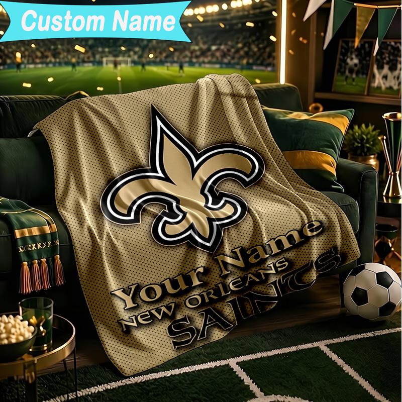 1PC Custom Name Blanket Orleans Saints Logo Flannel blankets Patterns Throw Blanket All-Season Soft Gift for Couch, Bed, Camping, Birthday gifts