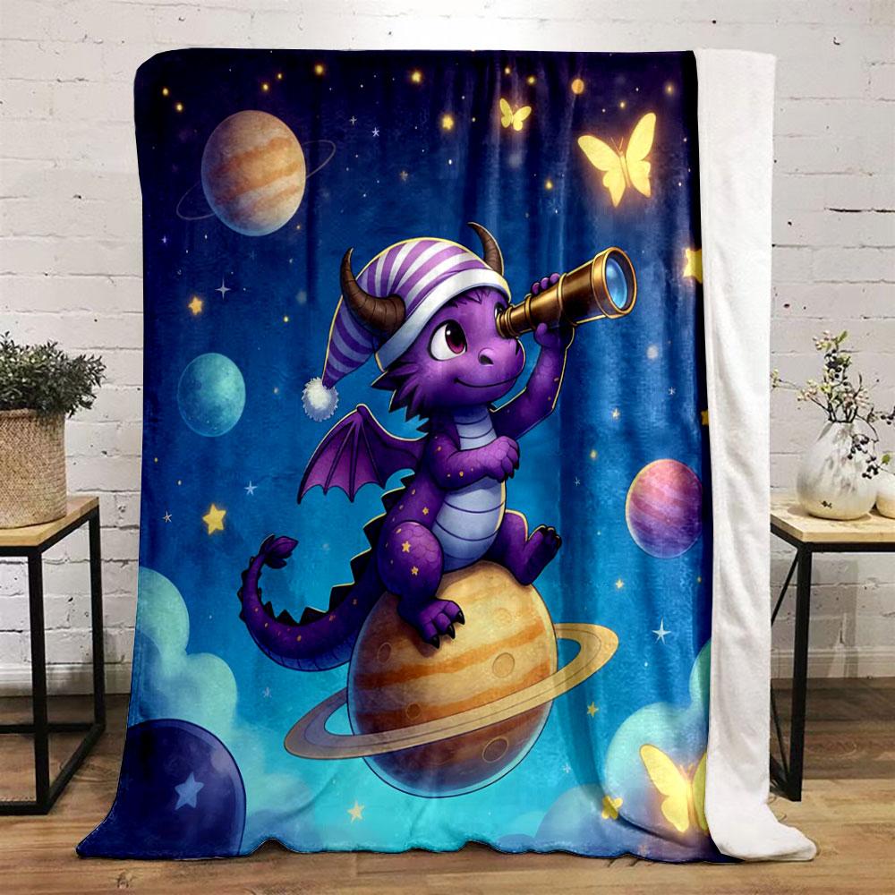 Funny Purple Baby Dragon Sleeping Theme Printed Blanket Bedroom Living Room Sofa Nap Office Camping Shawl Blanket Luxury Gifts