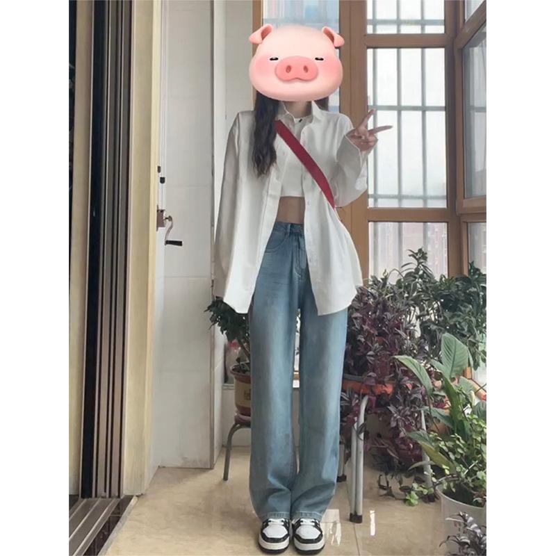 Women's White French Chic Loose Long-Sleeve Shirt Jacket for Spring & Autumn