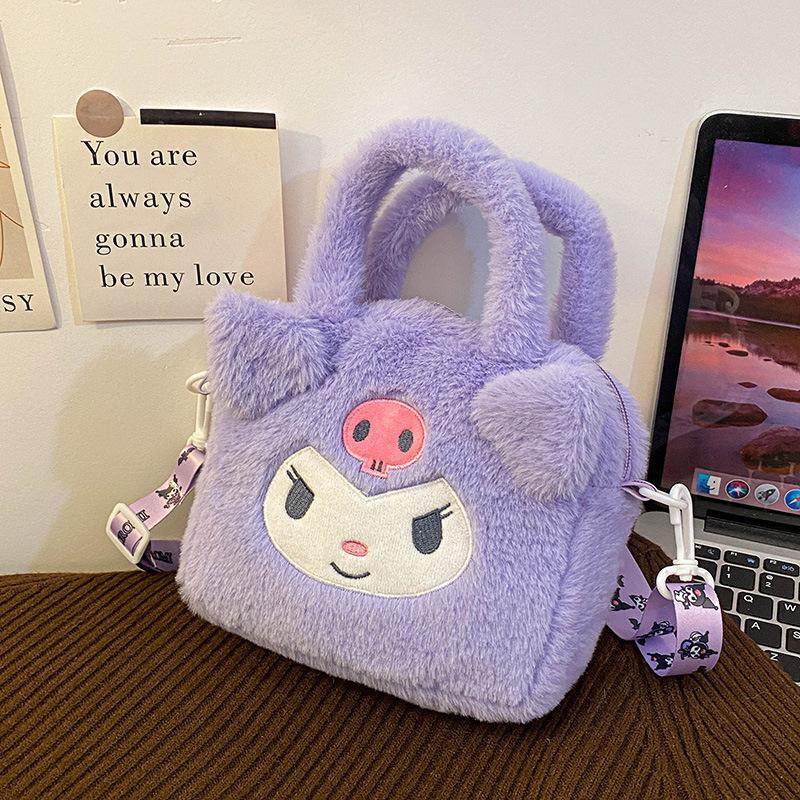 Anime Sanrio Kuromi Handbag My Melody Cinnamoroll Plush Cosmetic Bag KT Cat Travel Storage Bag Women Birthday Christmas Gifts