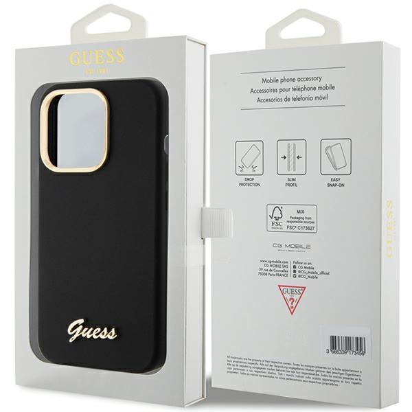 Guess Guhcp15Xsmbslk Iphone 15 Pro Max 6.7 Czarny/Black Hardcase Silikonowy Skrypt Metalowe Logo I Ramka
