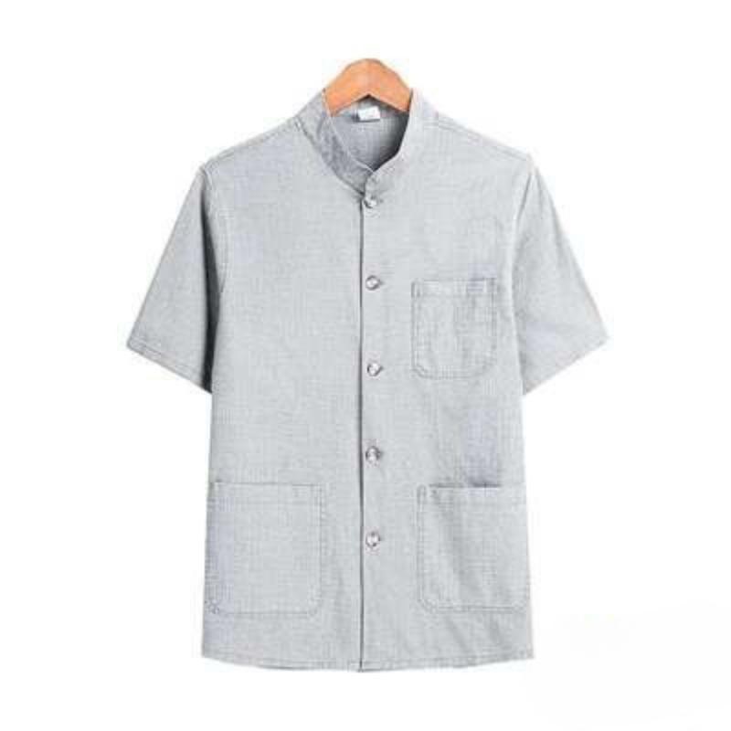 Lněné tričko s krátkým rukávem Pánské pro střední věk Starší Léto S polovičním rukávem Kardigan Bavlněné lněné tričko