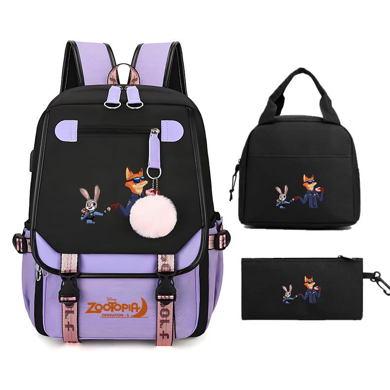 Crazy Animal City Clear And Sweet Printed Student School Bag Women'S Backpack Fashion Women'S Bag Three-Piece Set