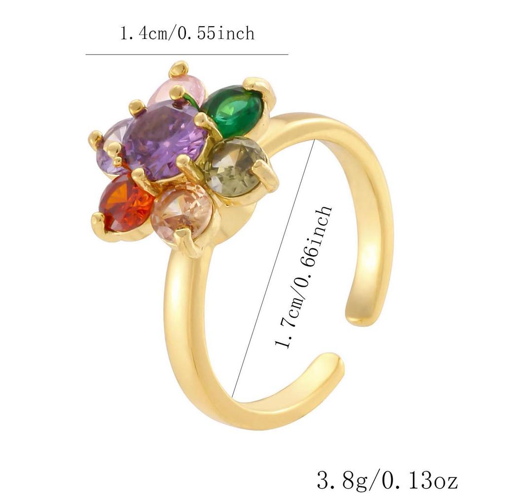 Rotatable Flower Ring with Micro-inlaid Colored Zirconia - Adjustable and Fashionable
