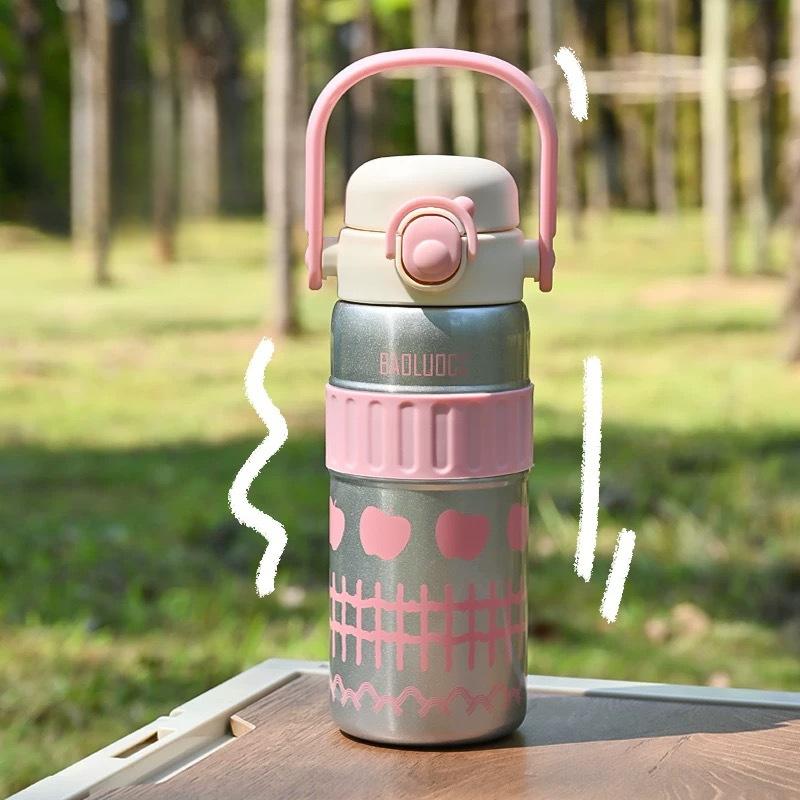 Children's Thermos Cup Students Go To School Special Water Cup Straw Cup Lovely Girl