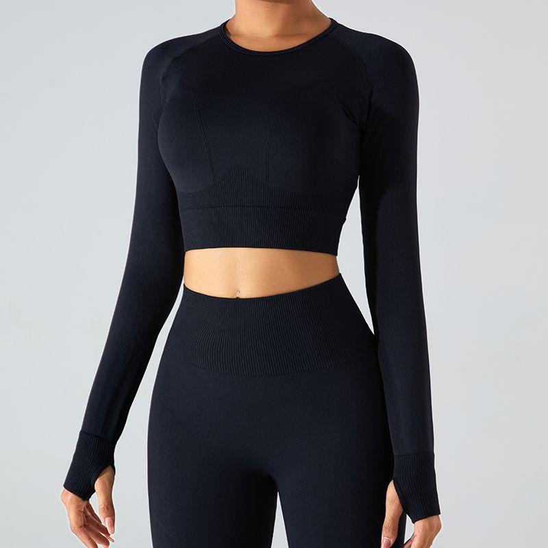 Yoga Clothes Suit Women's 2023 New Arrival Fall and Winter Tight Long Sleeves Fitness Clothes Tops Fancy Bright Color Sports Quick-Drying