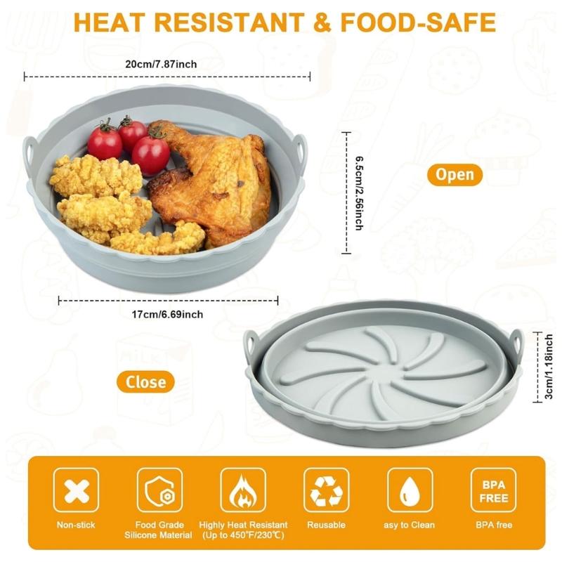 2Pcs Silicone Mould for Hot Air Fryer Foldable Air Fryer Silicone Pots Reusable Non-Stick Air Fryer Silicone Mould