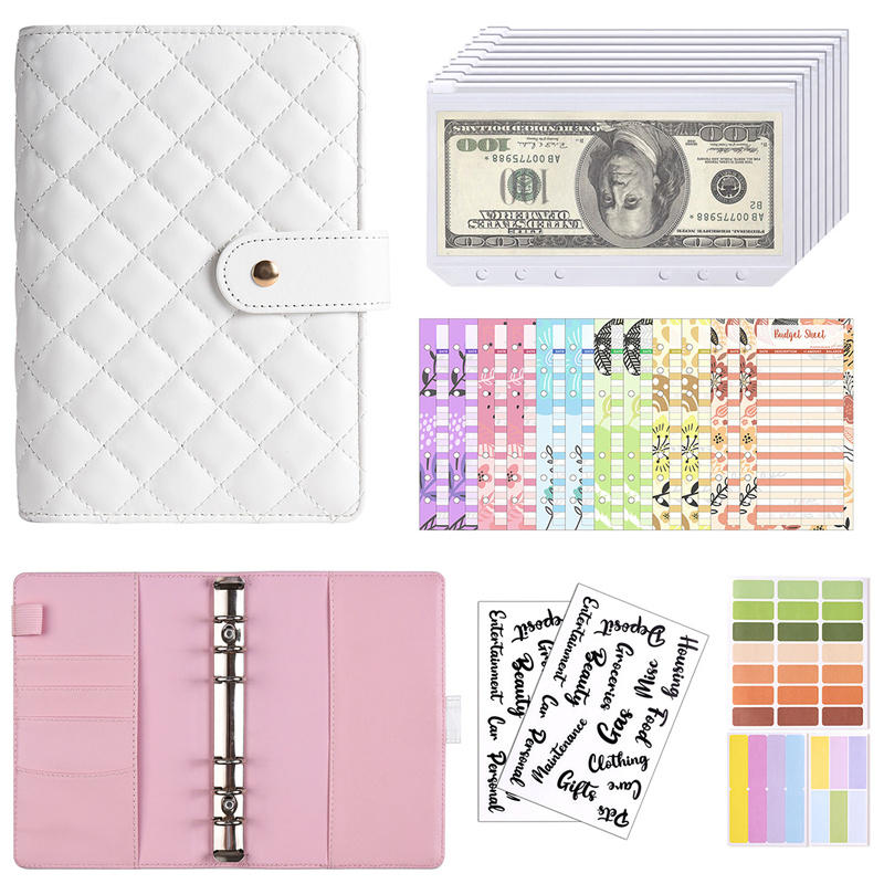 2026 A6 PU Leather Budget Binder Notebook Cash Envelopes System Set With Binder Pockets for Money Budget Saving Bill Organizer