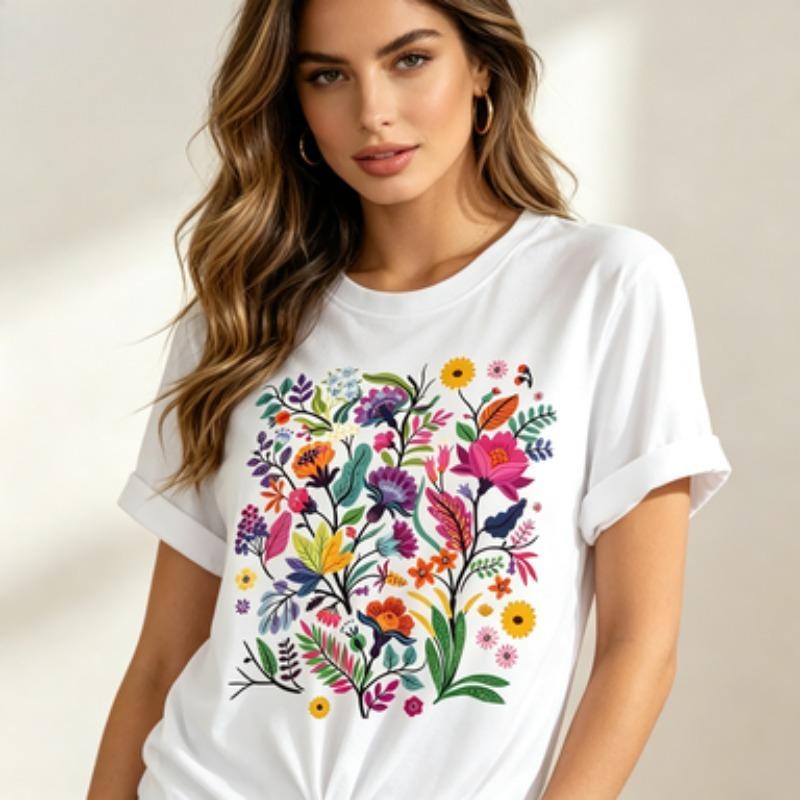 Unisex Colorful Wildflower Print Tshirt Floral Bouquet Graphic Casual Short Sleeve Round Neck Botanical Tee Top White Black