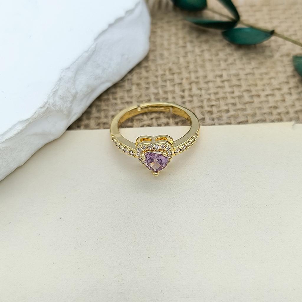 Ring Color Love Zircon Diamond Ring Women's Premium Sense Opening Adjustable Heart Shape Fashion Versatile Non-Fading Accessories