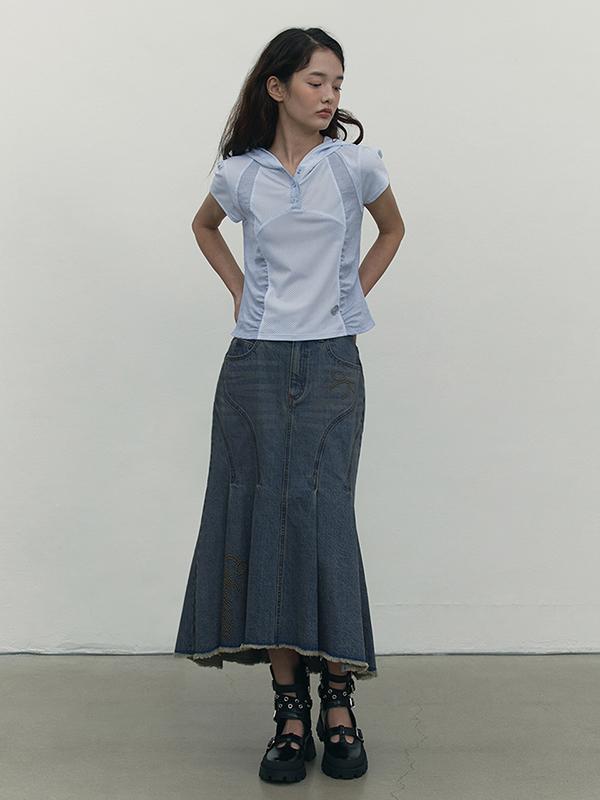 Kirsh Hotfix Trumpet Denim Skirt [Blue]
