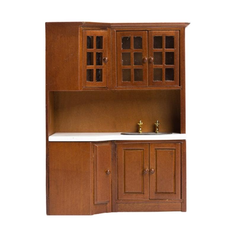 1/12 Dollhouses Kitchen Cabinet Miniature Furniture with Sink Craft Project Model Kitchen Room Scene Decorative Accessory