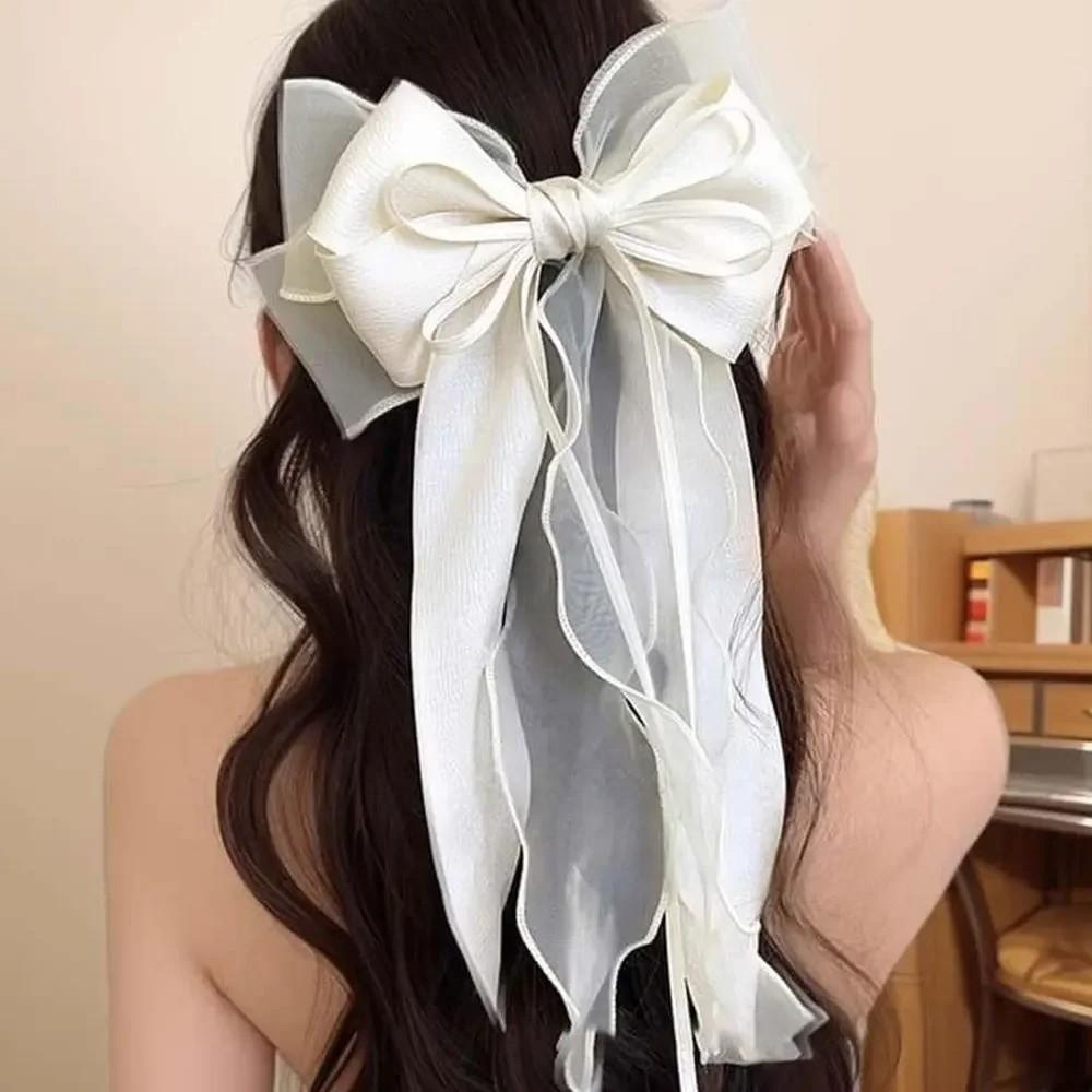 Lace Bow Ribbon Hair Clips Long Tails Ribbon Satin Hairpins Elegant Coquette Barrettes Women Girls