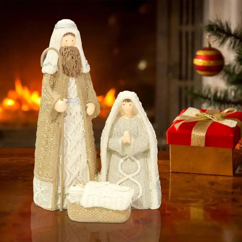 

Holy Family Nativity Resin Figurine 15cm, Christmas Scene Tabletop Decor, Religious Home Decoration Statue for Shelf Desk