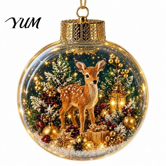 Decorative Props for Holiday Gatherings Christmas 3D Faux Crystal Ball Hanging Ornaments with Warm LED Coordinated Tree Supplies Lights, Luminous