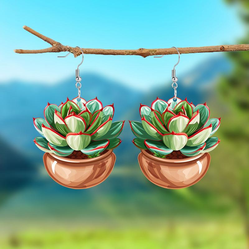 

1 пара сочных зеленых акриловых сережек «Фестиваль кактусов», висячих украшений, праздничных ювелирных украшений, подарков для друзей и семьи