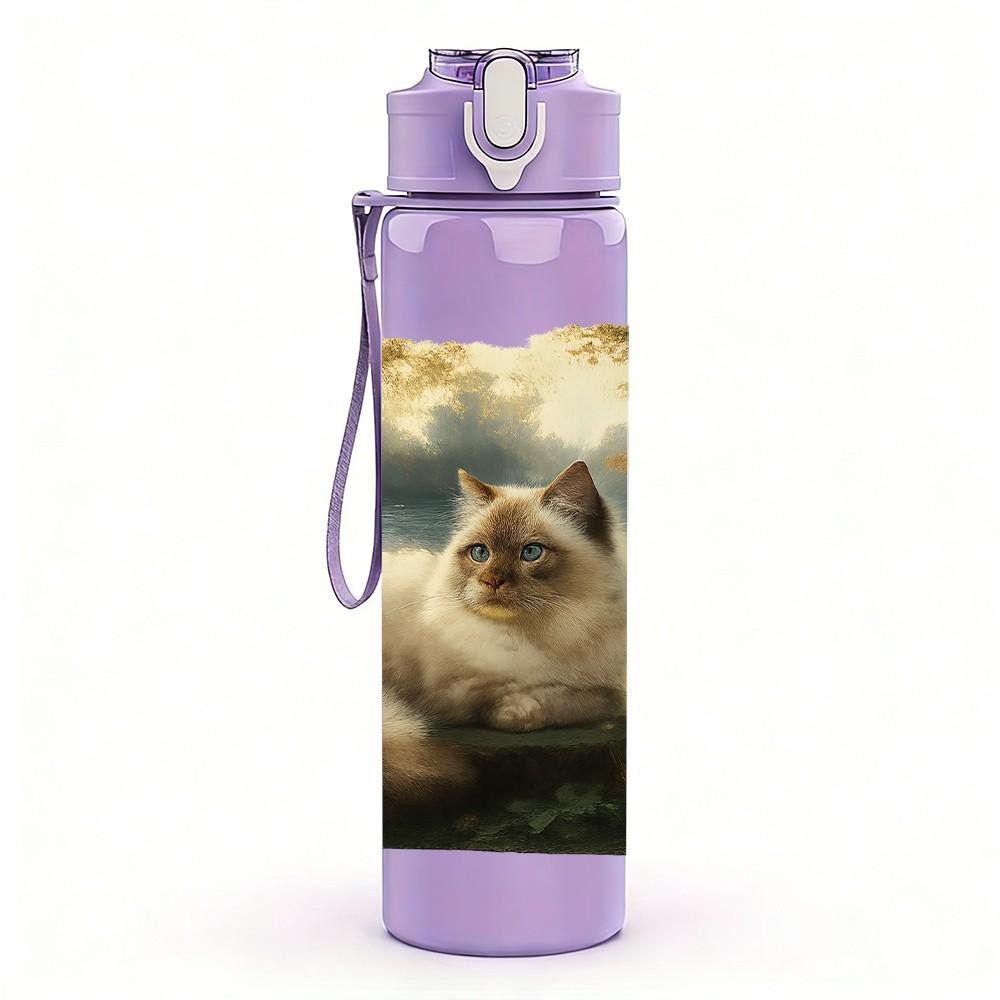 1PC Cat Resting On Pillow 750ml Color Plastic Sports Water Bottle Leakproof Flip Straw Lid Suitable for Sports Office Home Use