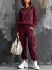 Europese en Amerikaanse herfst nieuwe losse ronde hals lange mouwen trui werk-wear leggings tweedelig pak voor dames