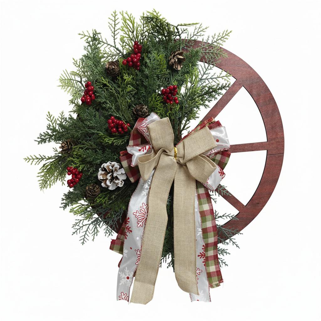 Outdoor Yard Decoration Set 40x45cm Christmas Swag Wreath Vintage Wood Fall Garland Red Wagon Wheel Garlands for Holiday Party