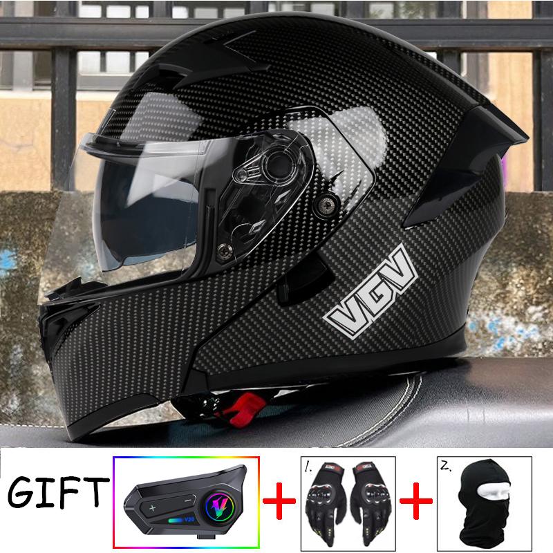 

VGV Шлем-флип с двойным визором Открывающийся мотоциклетный шлем с беспроводной гарнитурой, перчатками, головным убором Выгодные промо-пакеты XXL