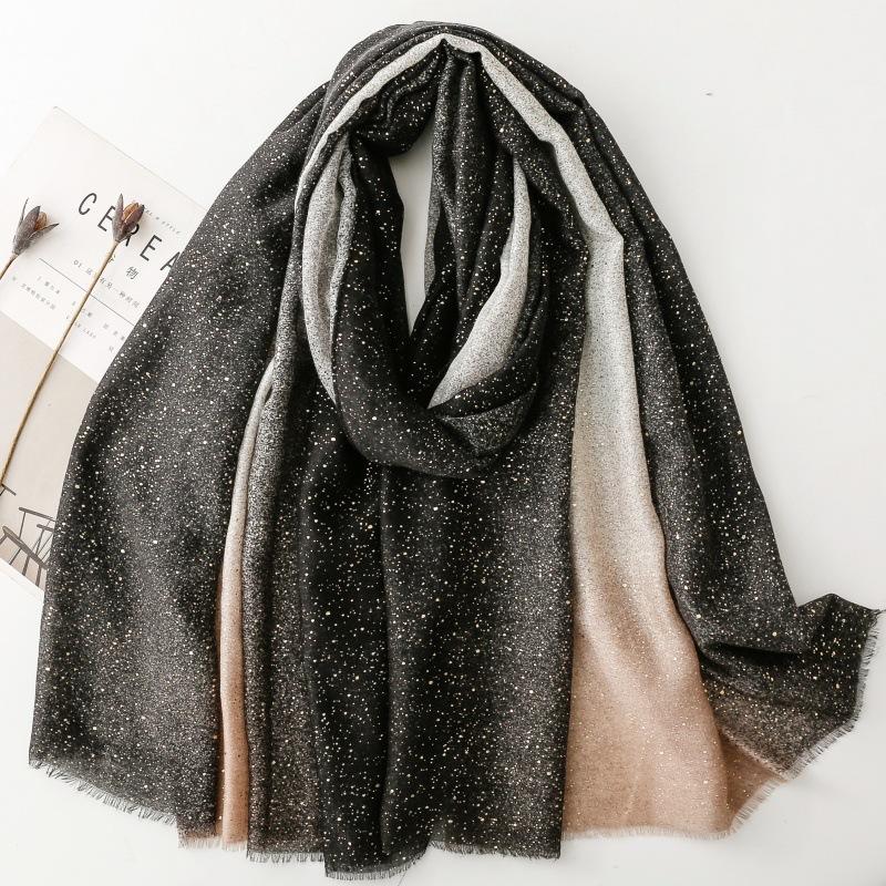 Elegant Luxury Women Silk Scarf Color Spliced Bright Silk Wrap Shawl Sunscreen Bandana Hijab Scarve Pareo Headscarf Sparkly Gold