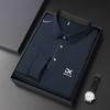 New Men'S Business Casual Long Sleeved Shirt With Badge Solid Color Polo Shirt Fashionable Breathable Comfortable Versatile Top