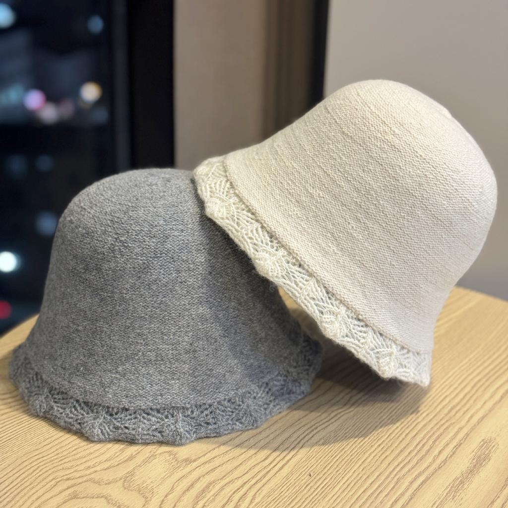 New Pure Wool Knitted Hat for Women in Autumn and Winter Gentle Lace Sweet and Fashionable Soft and Waxy Small Bucket Hat with Face