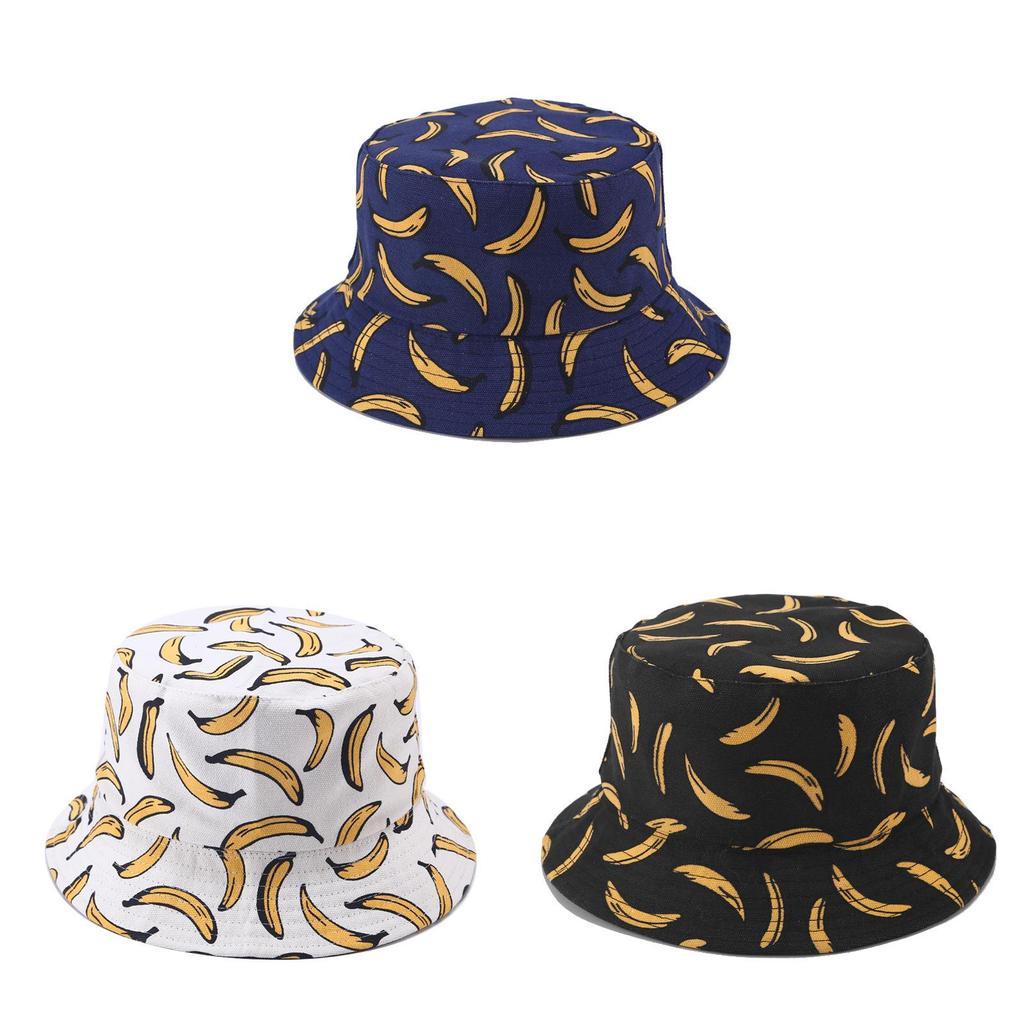 Cappello da Pescatore Double Face con Stampa di Banane e Ampia Falda per Streetwear e Protezione Solare