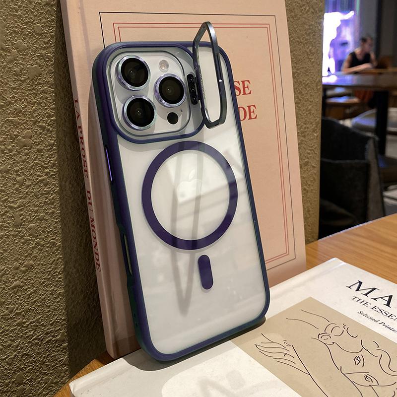 Matte Phone Case For iPhone 17 16 15 14 13 12 11 Pro Max Plus Air For Magsafe Transparent Magnetic Holder Lens Protection Cover