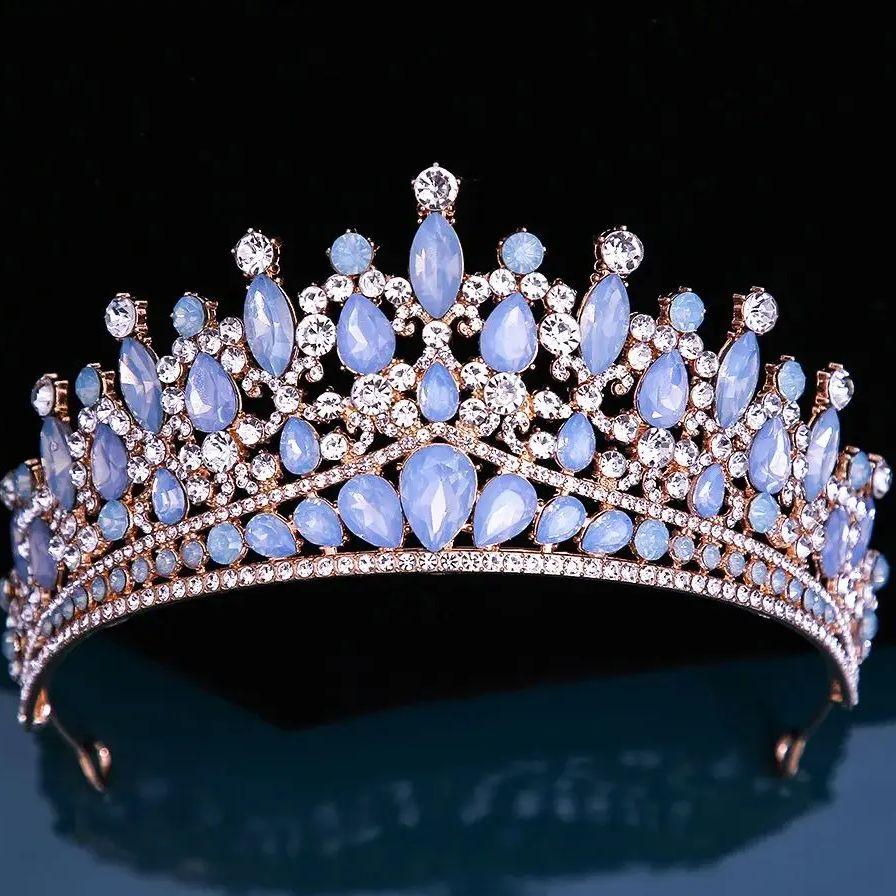 DIEZI 14 Colors Pink Green Blue Opal Crystal Tiara Crown Women Girls Wedding Elegant Luxury Princess Party Hair Dress Jewelry